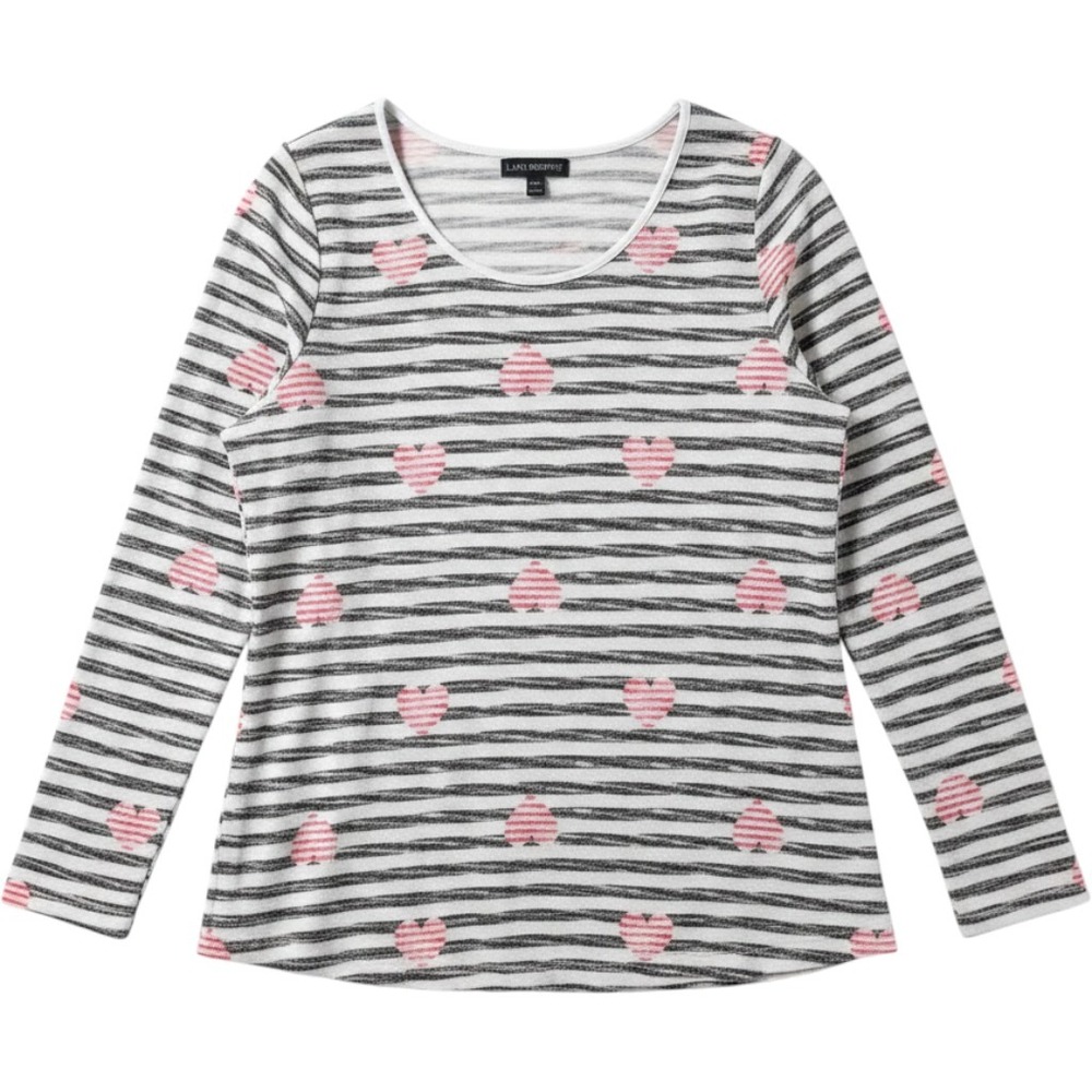 Lane Bryant Striped Heart Spade Long Sleeve Top Black White Red Plus Size 14/16